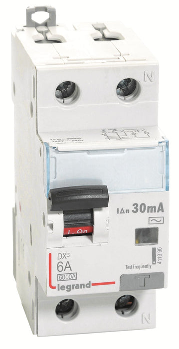 Legrand 411390 - 6A DP 30mA 6kA AC:240V AC TYPE DX3 RCBOs