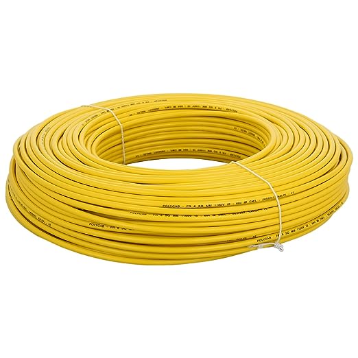 Polycab 84/.3Mm 6 Sqmm 1 core Yellow (180)Copper Flexible Insulated  Fr Cable (Coil of 180 Metres)
