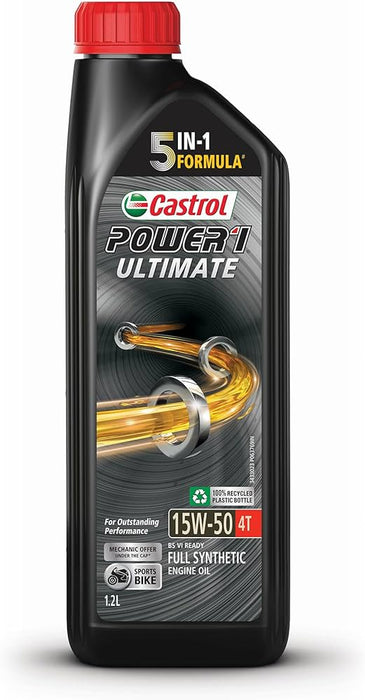 Castrol Power1 ULTIMATE 15W-50 4T Full Synthetic Engine Oil for Bikes (1.2 Ltr)