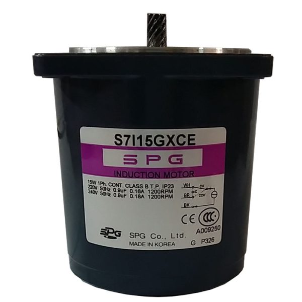 SPG Induction Motor S7I15Gxce - 15 W,1 Phase Motor,220V,Lead Wire ,50/60Hz,1500Rpm,Pinion Shaft.