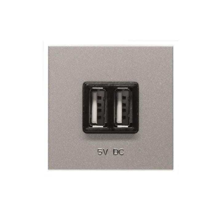 ABB Zenit USB charger 1.500mA 2 gang 2M Silver 2CLA228500N1302