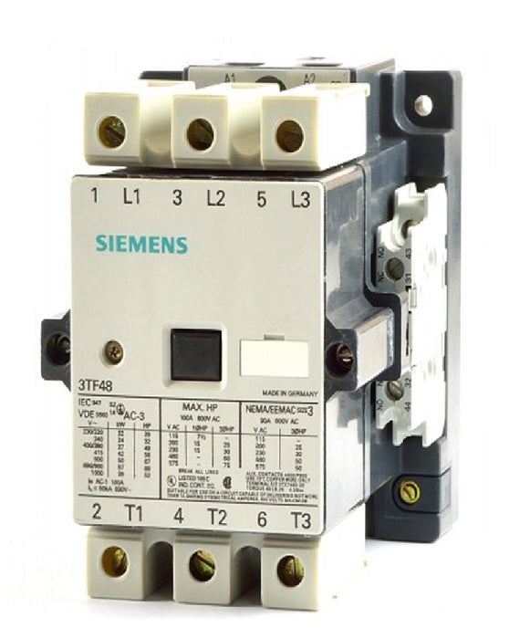 Siemens 3TF4822 OAROZA01 75 AMPS SICOP POWER CONTACTOR 415 VAC 2NO 2NC 50 HZ