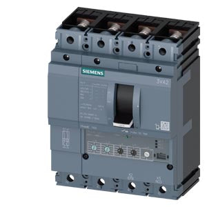 Siemens CIRCUIT BREAKER 3VA2 IEC FRAME 160 BREAKING CAPACITY CLASS M ICU 55KA @ 415 V 4POLE LINE PROTECTION 100AP