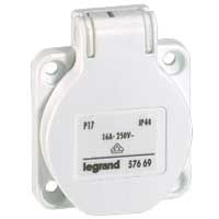 Legrand 16A 2P E 250V Ac P17(Ip 44 Ik 09) White Panel Mounting Socket With Small Flange 57669