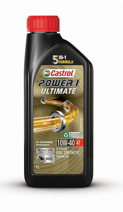 Castrol Power1 ULTIMATE 10W-40 4T Full Synthetic Engine Oil for Bikes (1 Ltr)