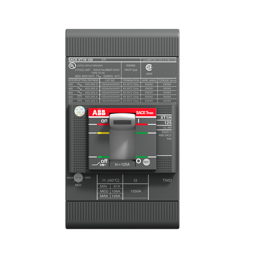 ABB MCCB Tmax XT and accessories XT1H 125 MCP In 3 3p F F ULCSA