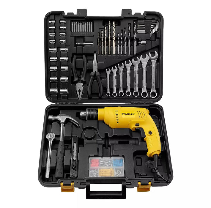 Stanley SDH550KM-IN 550W 10mm Hammer Drill Machine with Mechanical Hand Toolkit (120-Pieces)